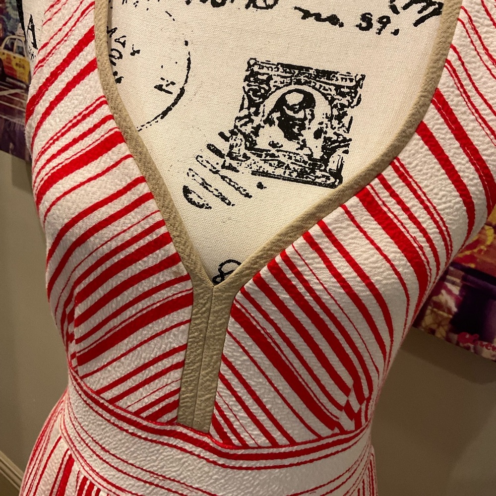 Anthropologie Red and White Pleated Midi Dress - Picture 2 of 10